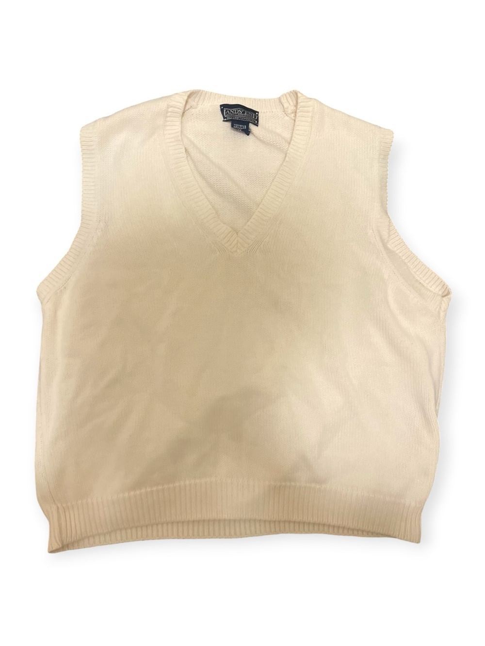 Vintage Lands' End 100% Cotton V-Neck Sweater Vest Cream M
